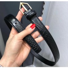 Saint Laurent Width 2.5cm Belt With Triangle Buckle In Crocodile Embossed Leather Black/Gold