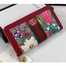 Gucci Web Ophidia GG Flora Zip Around Wallet 523154 Red