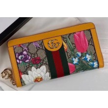 Gucci Web Ophidia GG Flora Zip Around Wallet 523154 Yellow