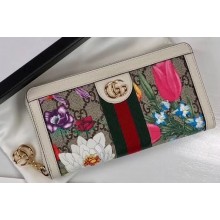 Gucci Web Ophidia GG Flora Zip Around Wallet 523154 White