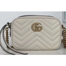 Gucci GG Marmont Mini Matelassé Shoulder Camera Bag 448065 Leather White