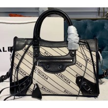 Balenciaga All Over Logo Canvas Classic City Small Bag Creamy