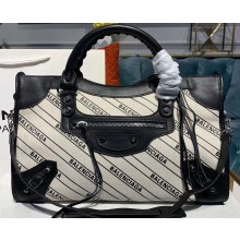 Balenciaga All Over Logo Canvas Classic City Medium Bag Creamy