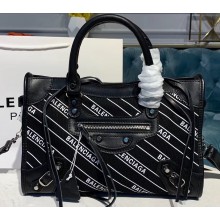 Balenciaga All Over Logo Canvas Classic City Small Bag Black