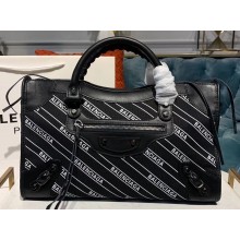Balenciaga All Over Logo Canvas Classic City Medium Bag Black