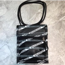 Balenciaga Explorer Pouch Strap Small Crossbody Phone Bag Leather All Over Logo Monogram Black