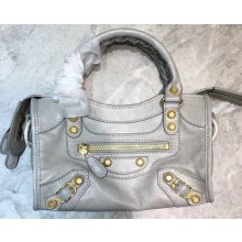 Balenciaga Classic Mini City Bag Pale Gray/Metallic Gold