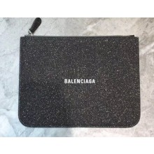 Balenciaga Everyday Logo Pouch Clutch Medium Bag Glitter Gray