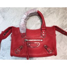 Balenciaga Classic City Nano Bag in Goatskin Red/Silver