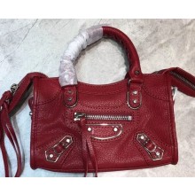 Balenciaga Classic City Nano Bag in Goatskin Dark Red/Silver