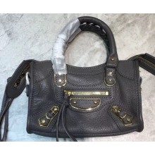 Balenciaga Classic City Nano Bag in Goatskin Dark Gray/Gold