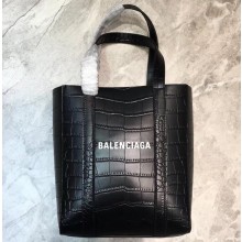 Balenciaga Everyday Mini Shopping Tote XXS Bag Crocodile embossed Black