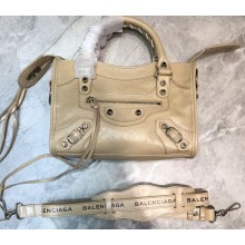 Balenciaga Classic Mini City Bag with Logo Strap Beige