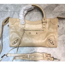 Balenciaga Classic City Medium Bag with Logo Strap Beige