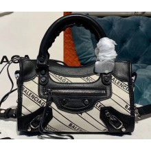 Balenciaga All Over Logo Canvas Classic Mini City Bag Creamy