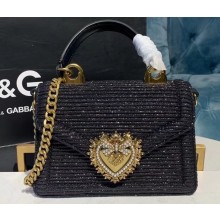 Dolce & Gabbana Small Devotion Top Handle Bag in Mordore Nappa Leather with Rhinestone Chain Black 2019