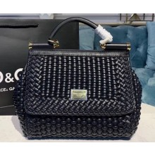 Dolce & Gabbana Medium Sicily Bag in Raffia Crochet Black