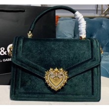 Dolce & Gabbana Medium Devotion Top Handle Bag in Velvet Dark Green 2019
