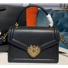 Dolce & Gabbana Medium Devotion Top Handle Bag in Mordore Nappa Leather Black 2019