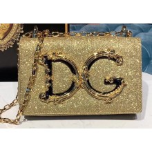 Dolce & Gabbana Baroque DG Girls Shoulder Bag In Leather Glitter Gold 2019
