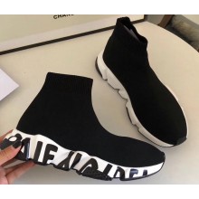 Balenciaga Knit Sock Speed Trainers Sneakers Black/White Logo Sole