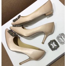 Manolo Blahnik Hangisi Satin Jewel Buckle Flats/Pumps Gold