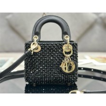 Lady Dior Micro Bag in Black Calfskin with Embroidered Strass 2024