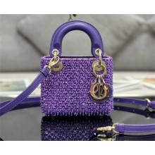 Lady Dior Micro Bag in PURPLE Calfskin with Embroidered Strass 2024