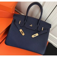 Hermes Birkin 25cm Bag Navy Blue in Togo Leather With Gold Hardware