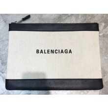 Balenciaga Navy Clip Cotton Canvas Pouch Clutch Large Bag Logo Creamy