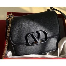 Valentino Small VSLING Grainy Calfskin Shoulder Bag 0074 Black 2019