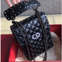 Valentino Rockstud Spike Vertical Phone Bag 0124 Crinkled Black 2019