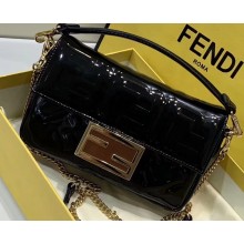 Fendi All-Over FF Motif Leather Mini Baguette Bag Vinyl Glossy Black 2019