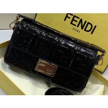 Fendi All-Over FF Motif Leather Medium Baguette Bag Vinyl Glossy Black 2019