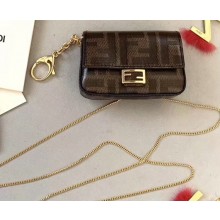 Fendi Nano Baguette Bag Charm FF Motif Brown Fabric 2019