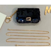 Fendi Nano Baguette Bag Charm Embroidered Sequins Black 2019