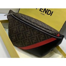 Fendi Brown Fabric FF Motif Belt Bag Black/Red 2019