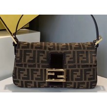 Fendi FF Motif Brown Fabric Baguette Bag Black/Gold 2019