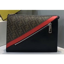 Fendi Brown Fabric FF Motif Slim Pochette Pouch Clutch Bag Black/Red 2019