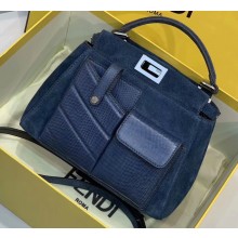 Fendi Peekaboo Iconic Pocket Mini Bag Suede/Python Blue 2019