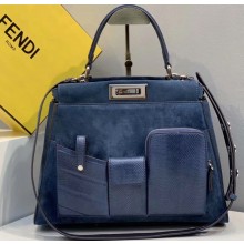 Fendi Peekaboo Iconic Pocket Medium Bag Suede/Python Blue 2019