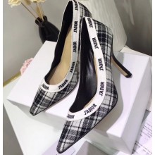 Dior Heel 9.5cm J'Adior Pumps in Tartan Fabric Black/White 2020
