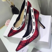 Dior Heel 9.5cm J'Adior Pumps in Tartan Fabric Black/Red 2020