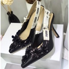 Dior Heel 9.5cm J'Adior Slingback Pumps in Embroidered Flowers Black 2020
