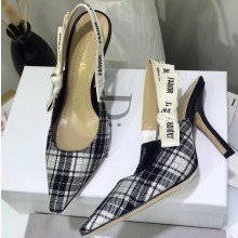 Dior Heel 9.5cm J'Adior Slingback Pumps in Tartan Fabric Black/White 2020