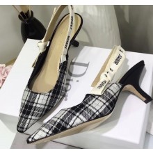 Dior Heel 6.5cm J'Adior Slingback Pumps in Tartan Fabric Black/White 2020