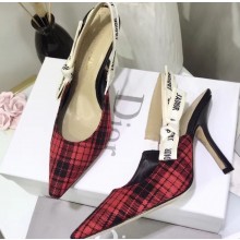 Dior Heel 9.5cm J'Adior Slingback Pumps in Tartan Fabric Black/Red 2020