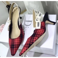 Dior Heel 6.5cm J'Adior Slingback Pumps in Tartan Fabric Black/Red 2020