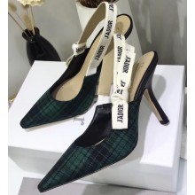 Dior Heel 9.5cm J'Adior Slingback Pumps in Tartan Fabric Black/Green 2020