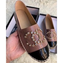 Chanel Crystal Stud CC Logo Patent Calfskin Espadrilles Dusty Pink 2020